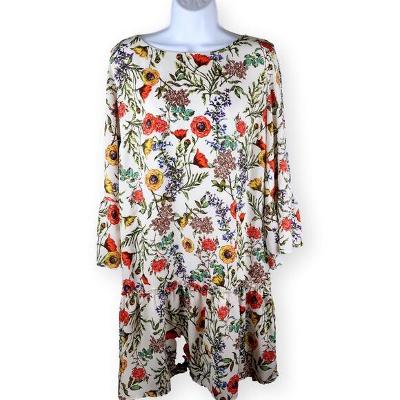 Nicole Miller Shift Dress Lined Sleeves Floral Orange Cream 12 - Picture 3 of 9